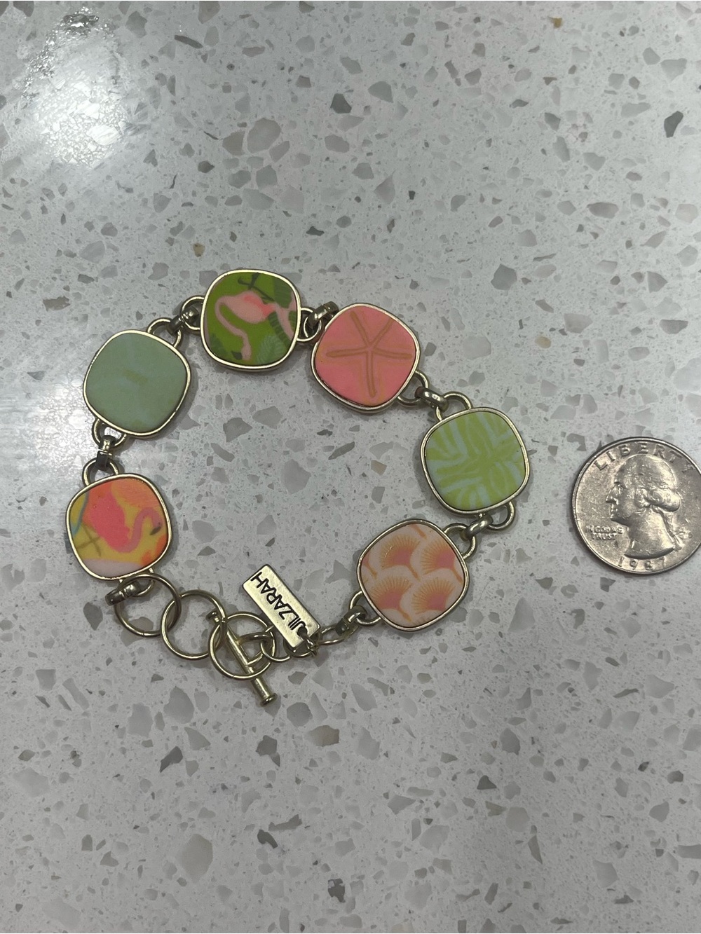 Jil Zarah Palm Beach reversible Multicolor Enamel Link Bracelet — Pink & Green